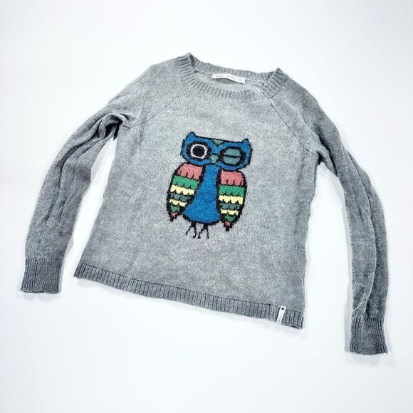 Woolrich winking owl print frost grey wool crew neck sweater S - Picture 2 of 11